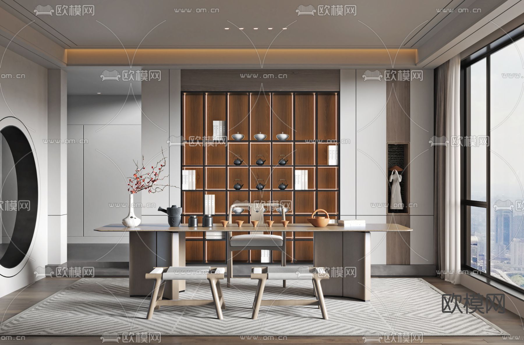 新中式轻奢茶室3d模型下载