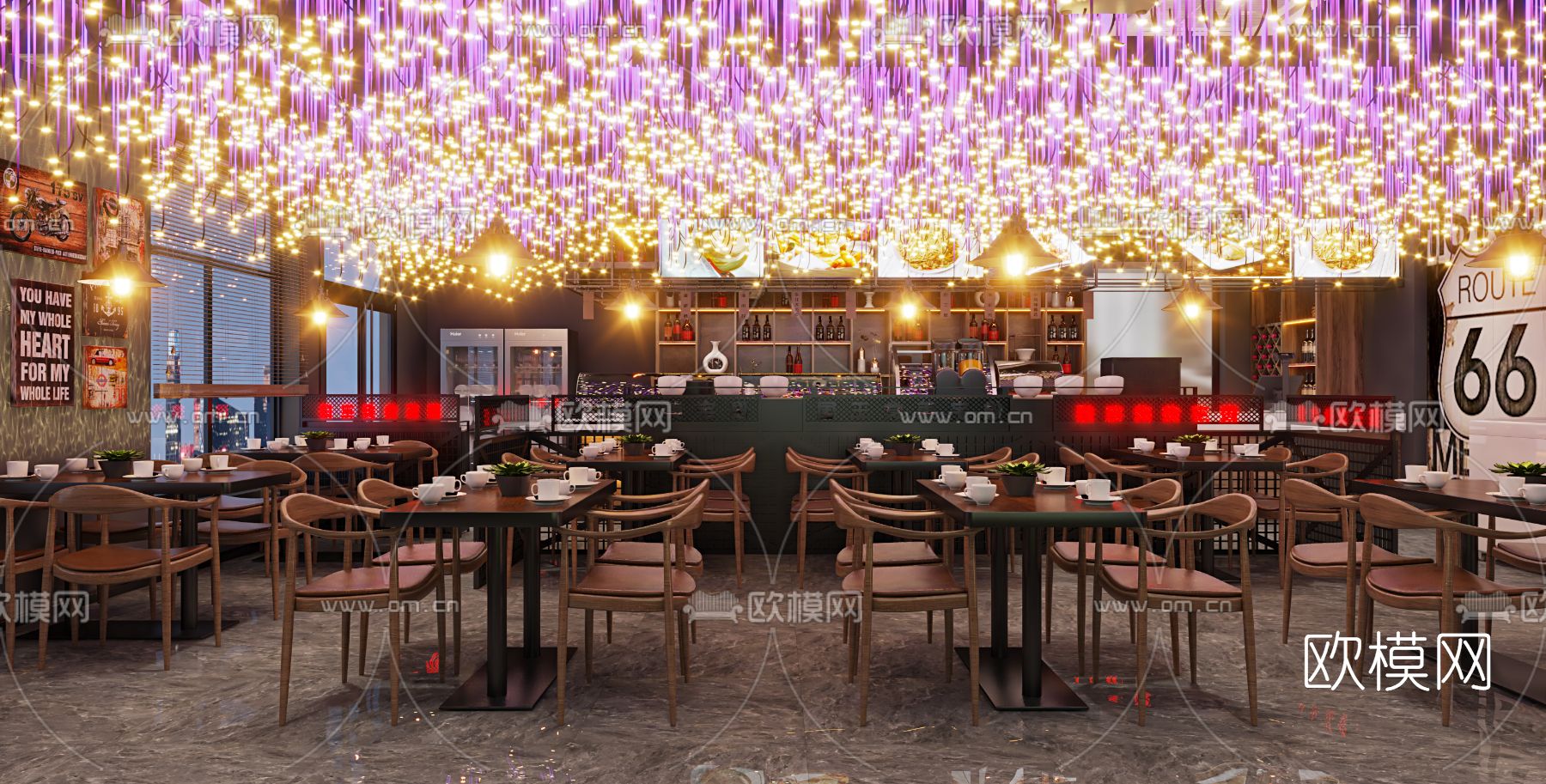 工业风酒吧餐饮店3d模型下载（渲染图3）