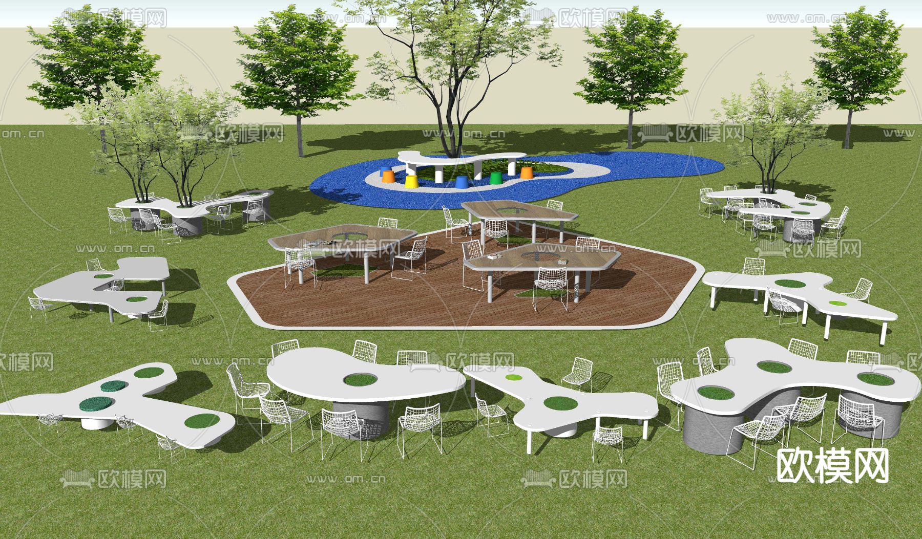 现代户外异形树池座椅su模型下载