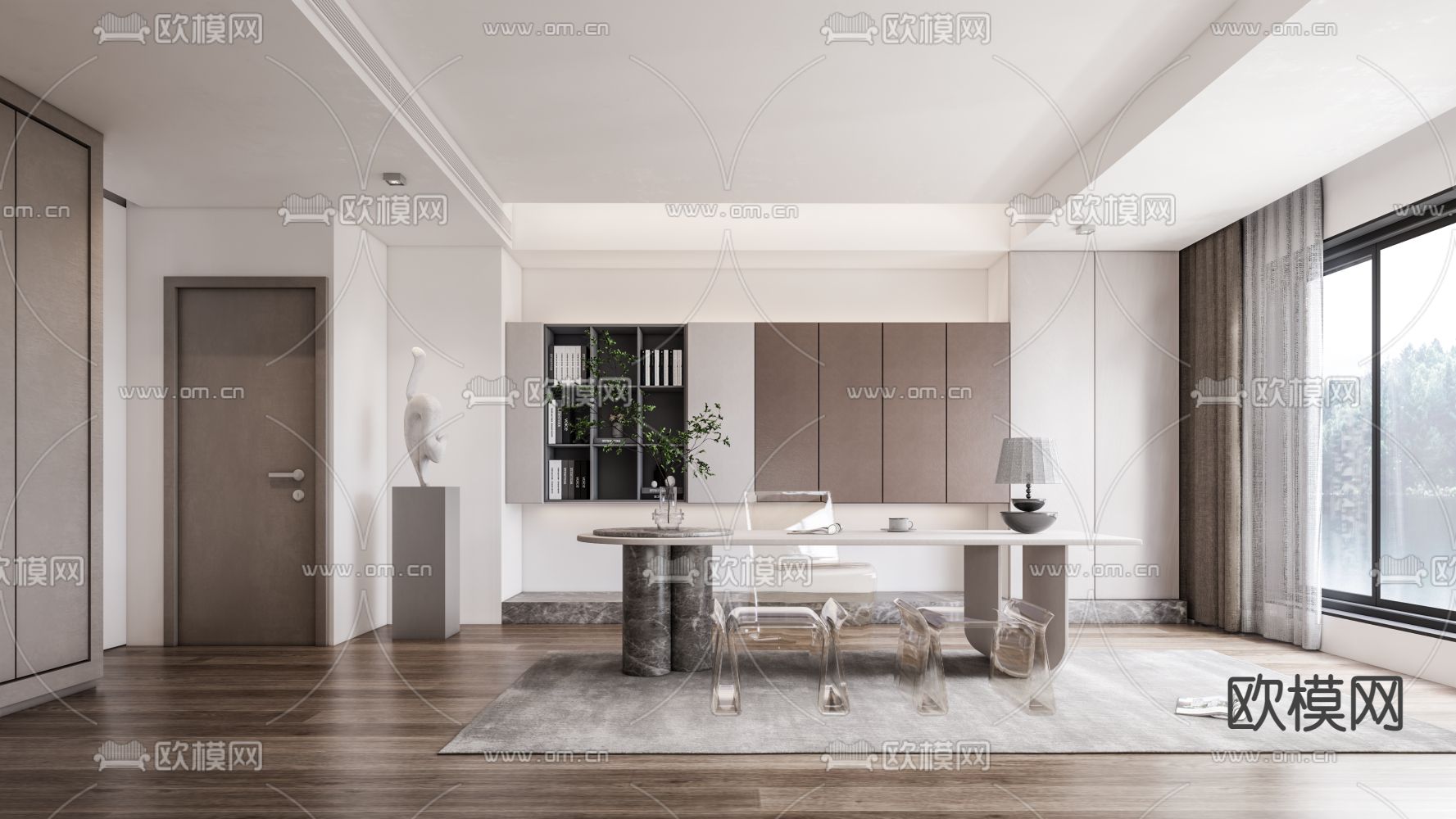 现代书房su模型下载（渲染图1）