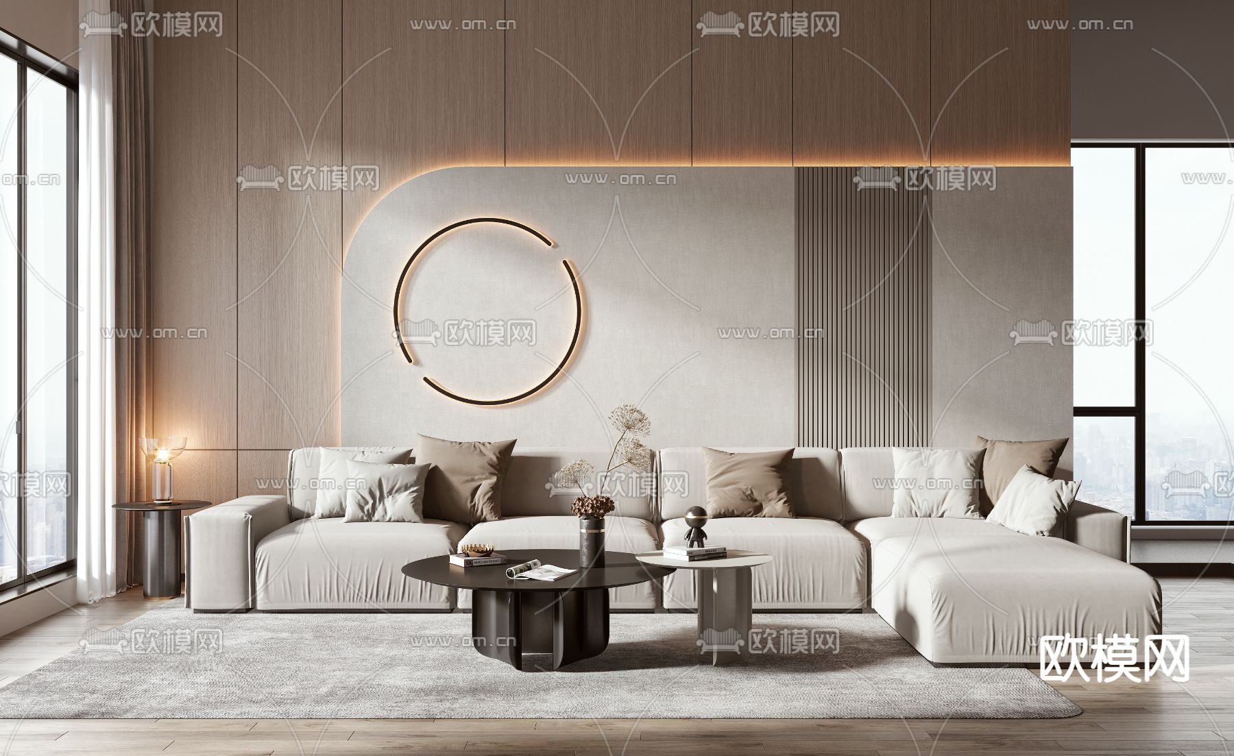 现代布艺转角沙发组合3d模型下载（渲染图2）