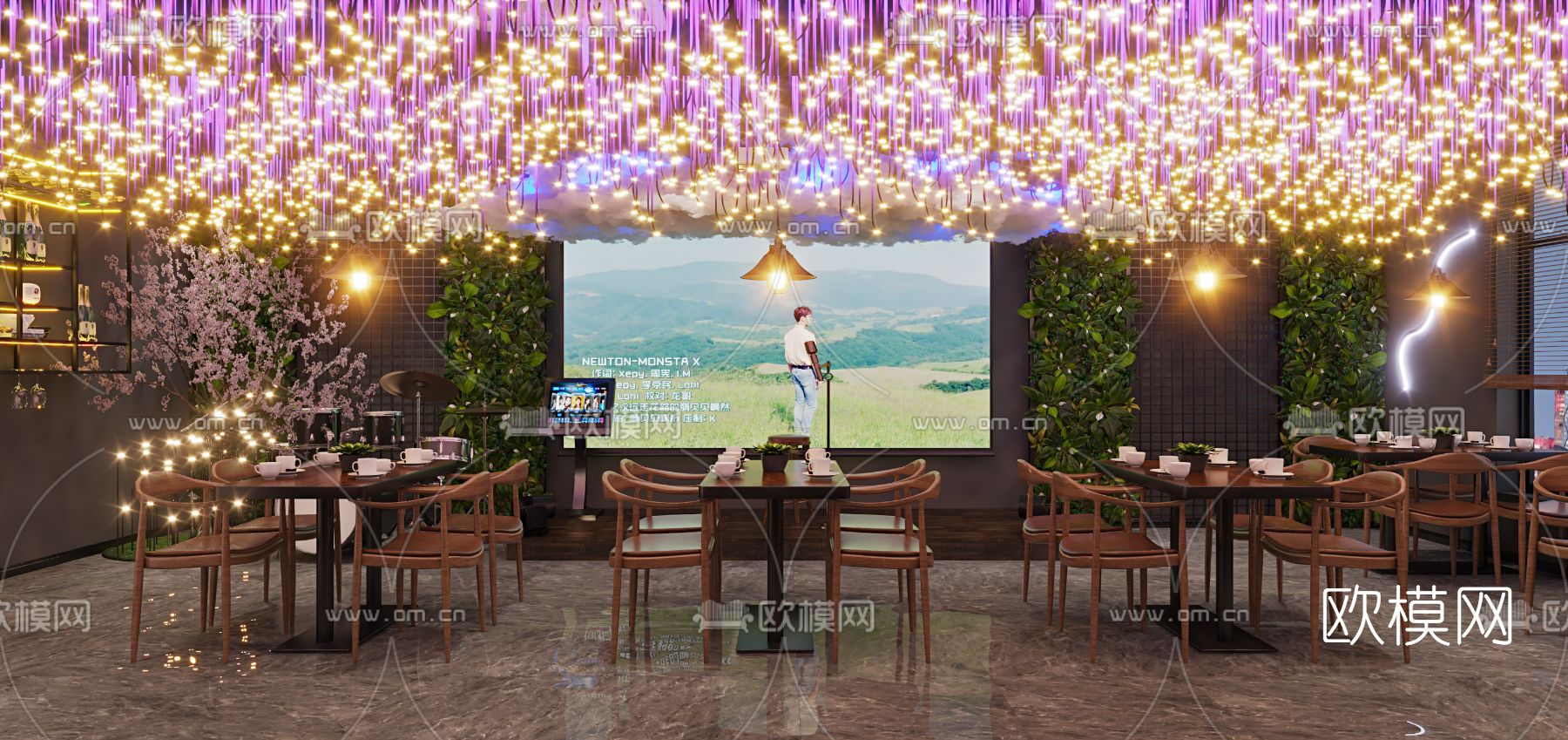 工业风酒吧餐饮店3d模型下载（渲染图2）