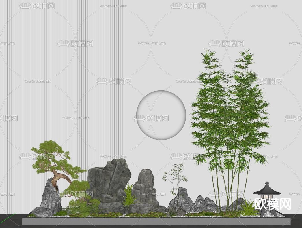 新中式庭院景观小品su模型