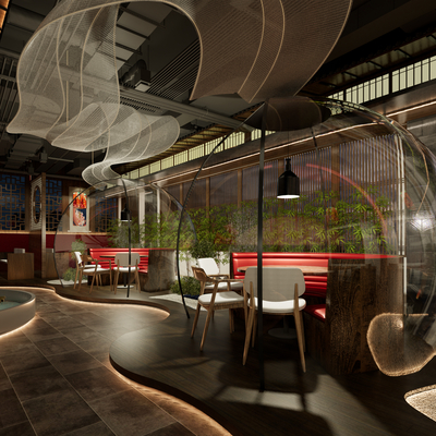  新中式中餐厅su模型 