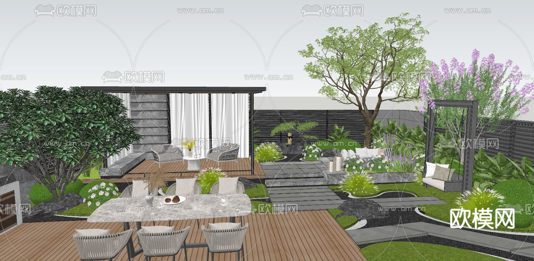 现代庭院花园su模型下载（渲染图3）