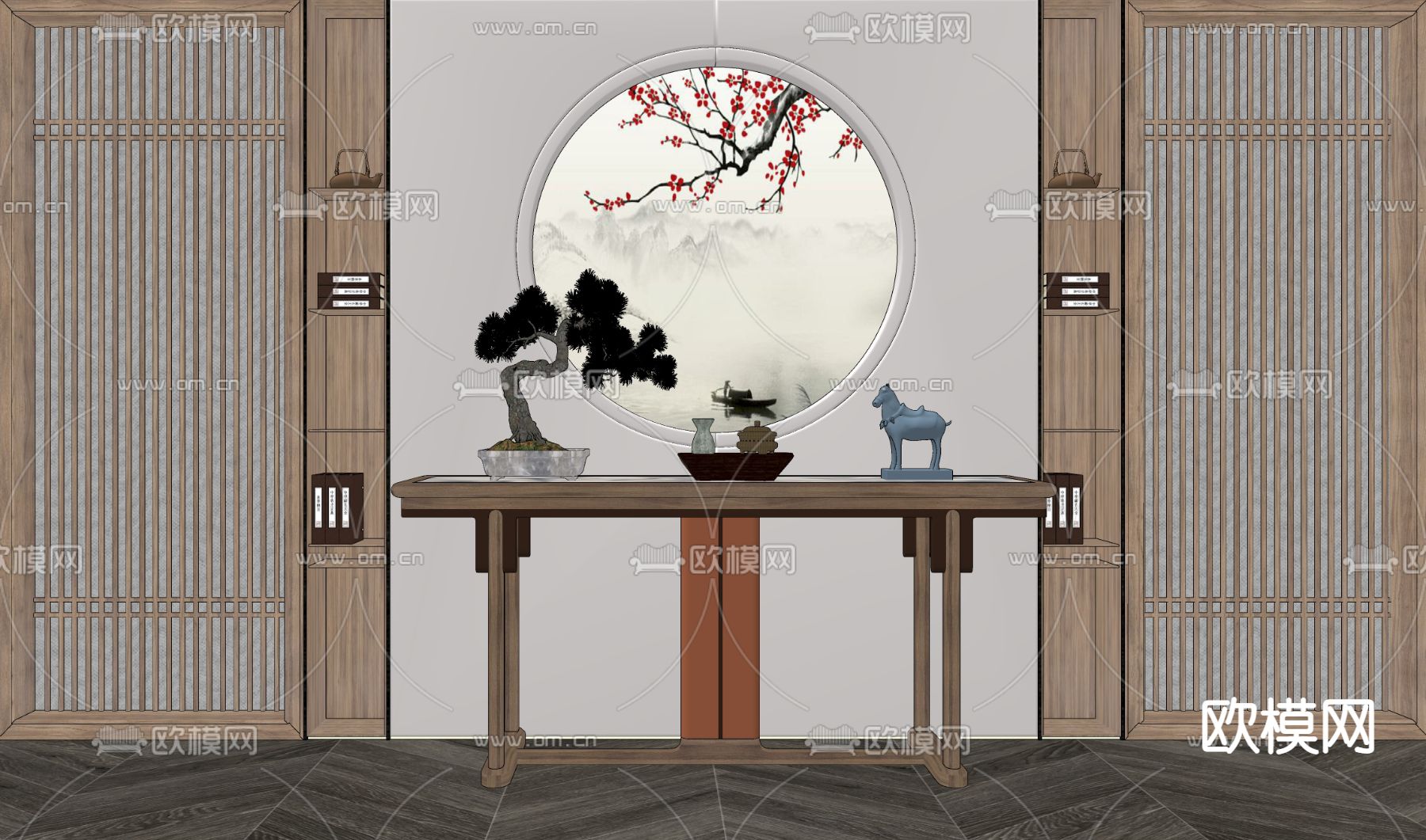 新中式端景条案su模型