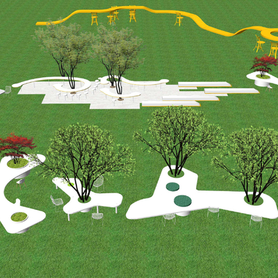  现代户外异形树池座椅su模型 