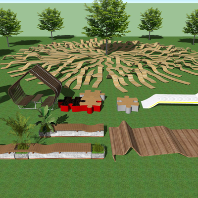  现代户外异形座椅su模型 