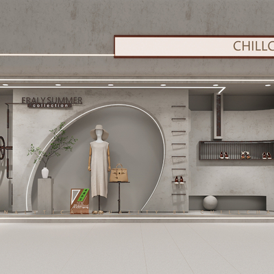  侘寂风女装橱窗su模型 