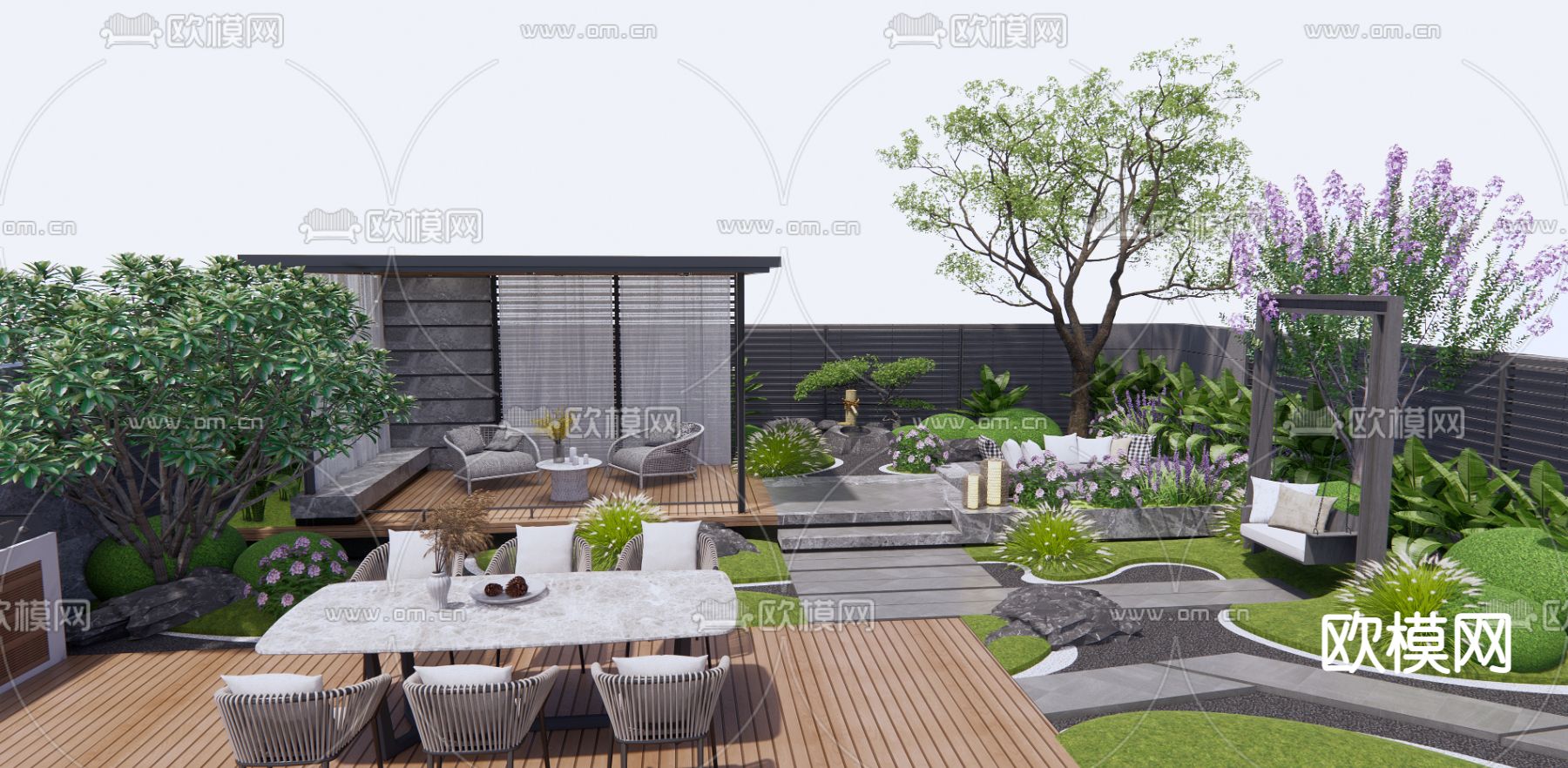 现代庭院花园su模型下载（渲染图4）
