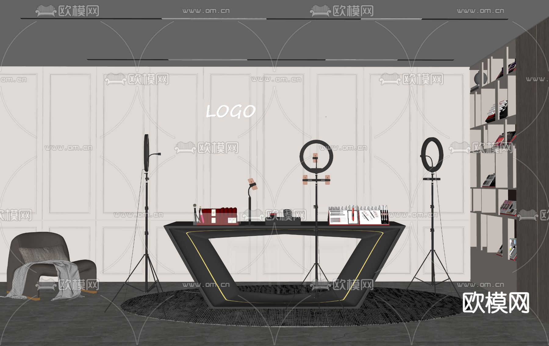 现代网红直播间su模型下载（渲染图2）