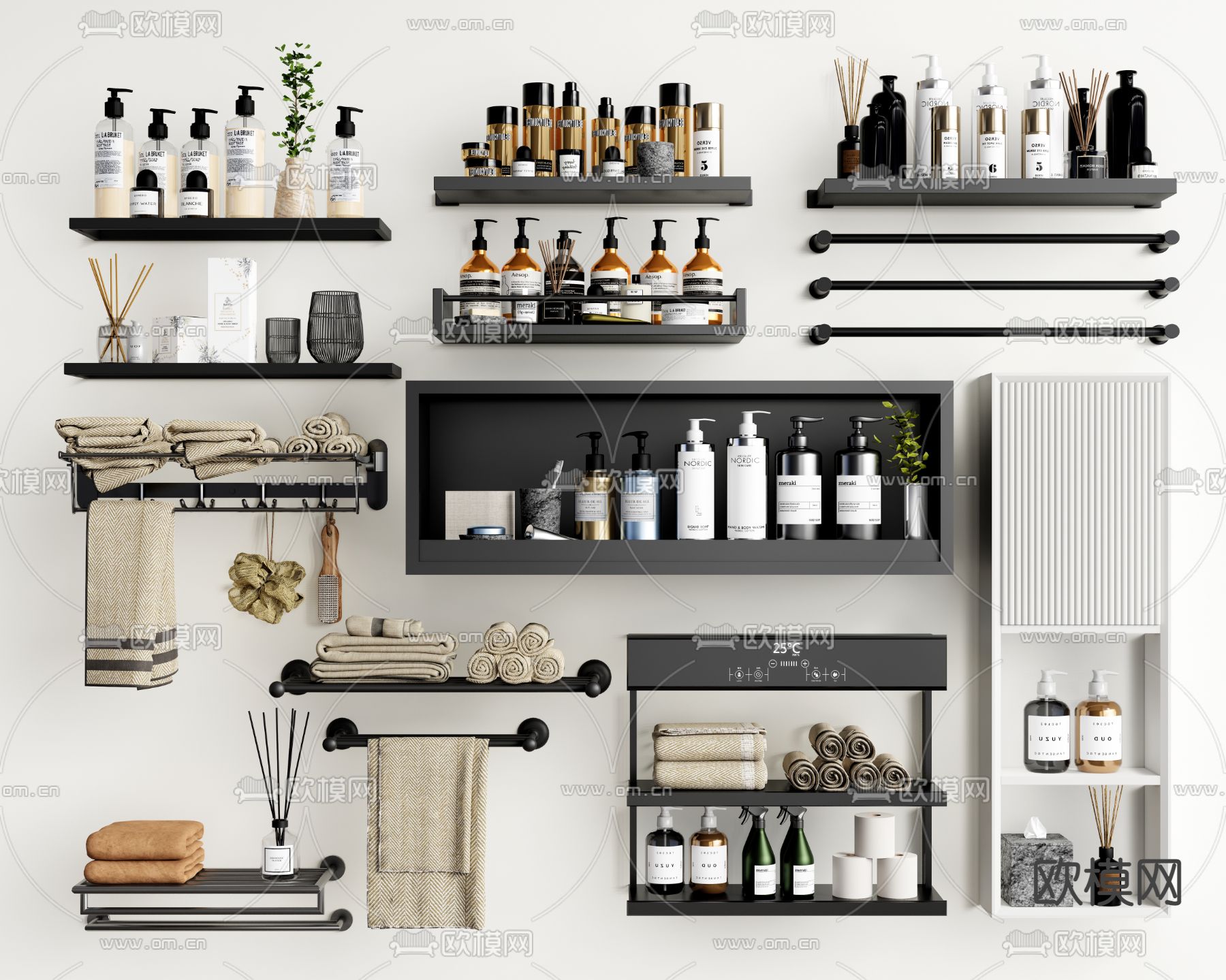现代洗浴用品毛巾架su模型下载（渲染图1）