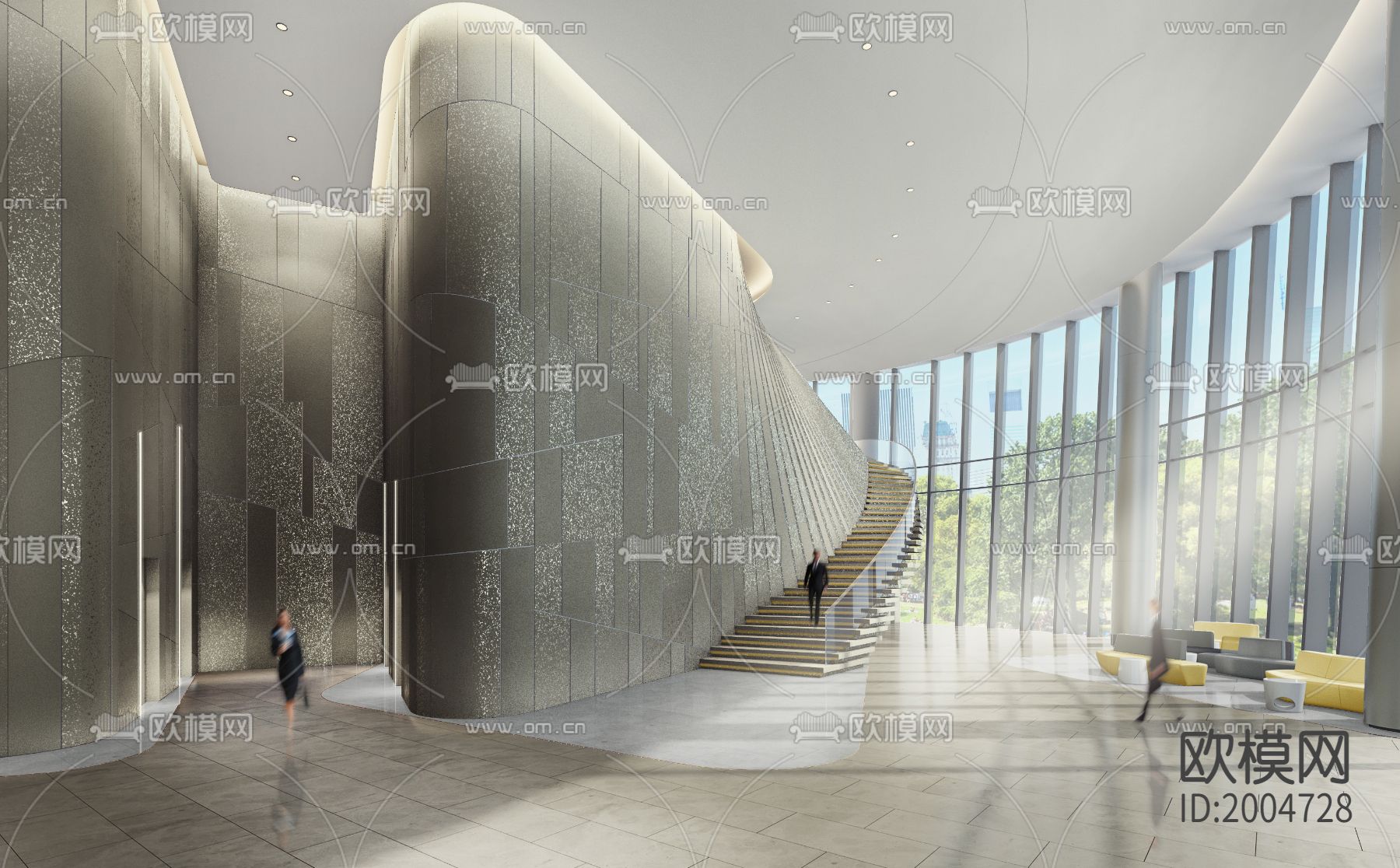 600㎡办公楼大堂cad施工图下载（渲染图1）