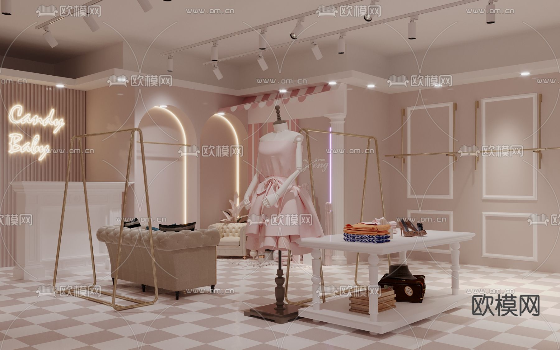 简欧女装服装店3d模型下载（渲染图2）