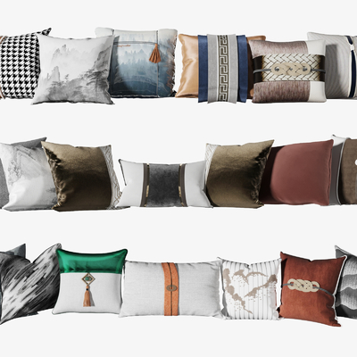  新中式布艺抱枕su模型 