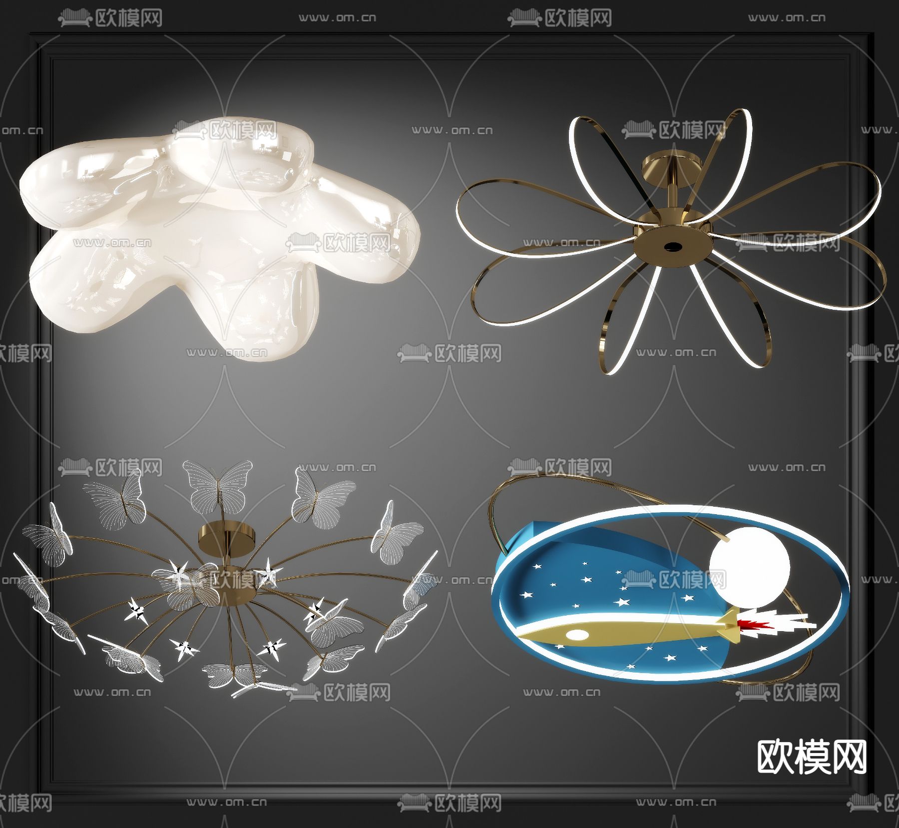 现代儿童蝴蝶花瓣吸顶灯3d模型
