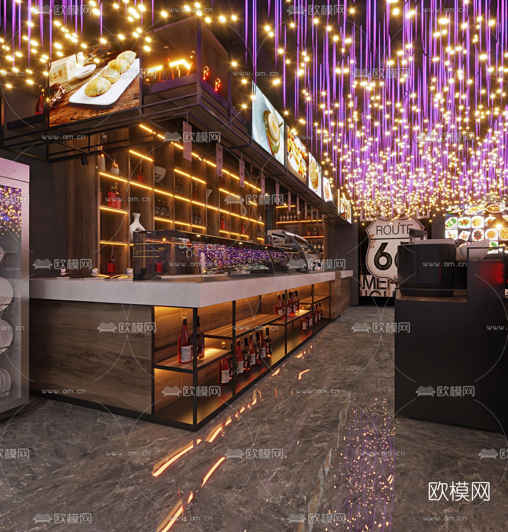 工业风酒吧餐饮店3d模型下载（渲染图1）