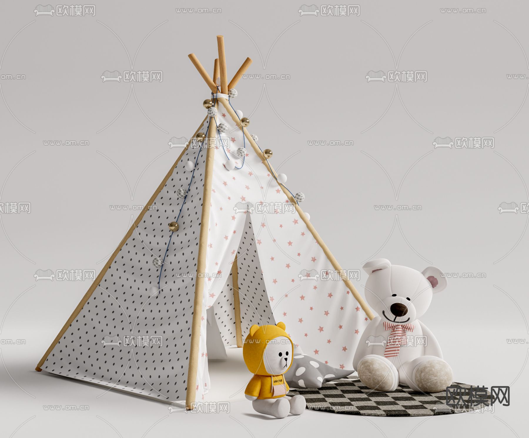 现代儿童帐篷su模型下载（渲染图1）