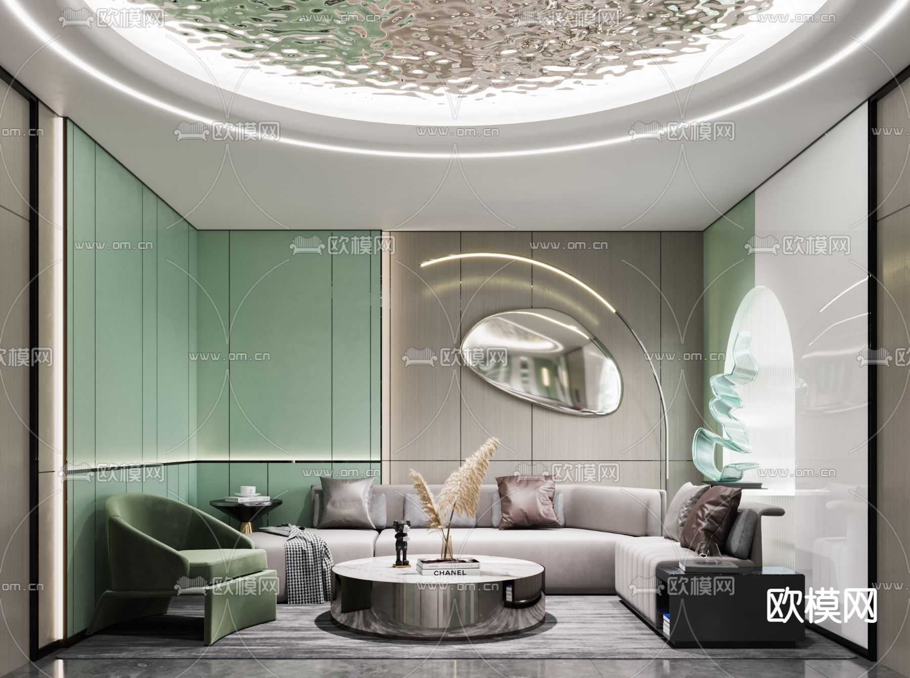 现代茶室接待室3d模型下载（渲染图2）