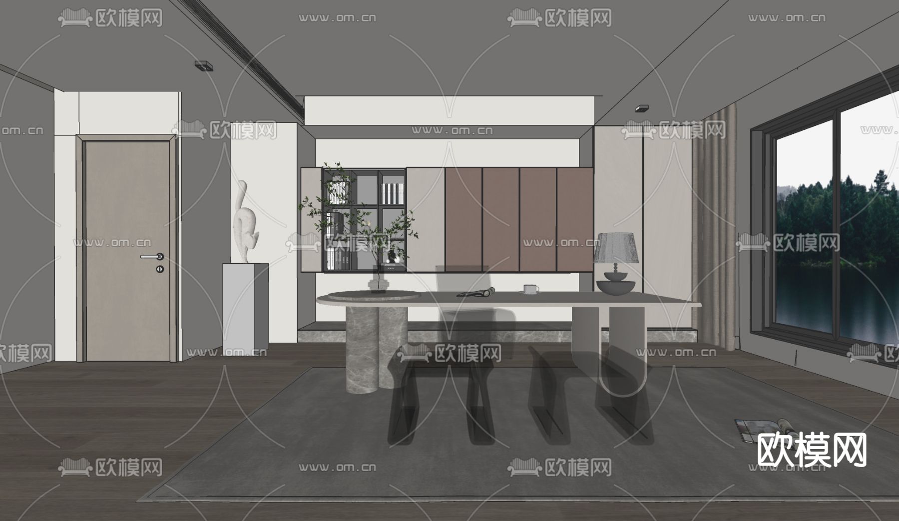 现代书房su模型下载（渲染图2）