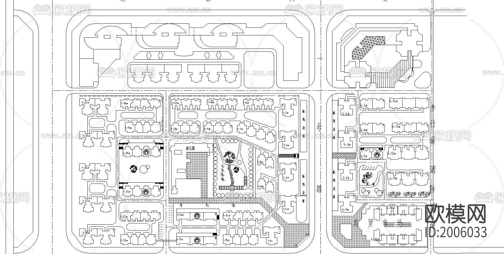 住宅小区规划平面图CAD施工图下载（渲染图1）
