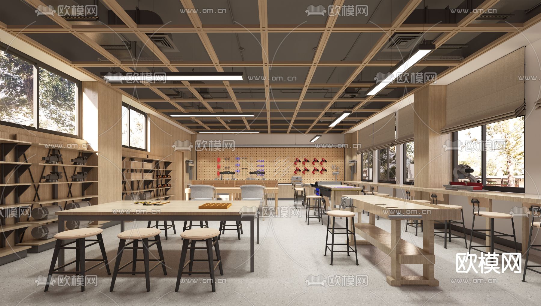 现代学校木工实训室su模型