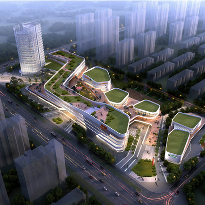  现代商业综合楼鸟瞰su模型 