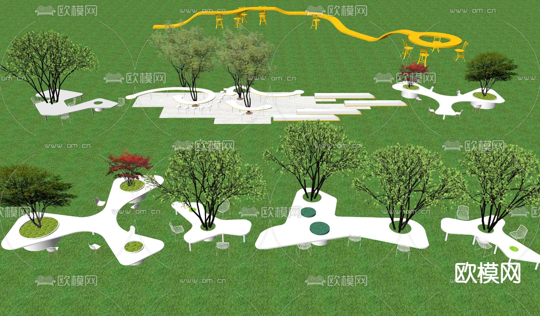 现代户外异形树池座椅su模型下载