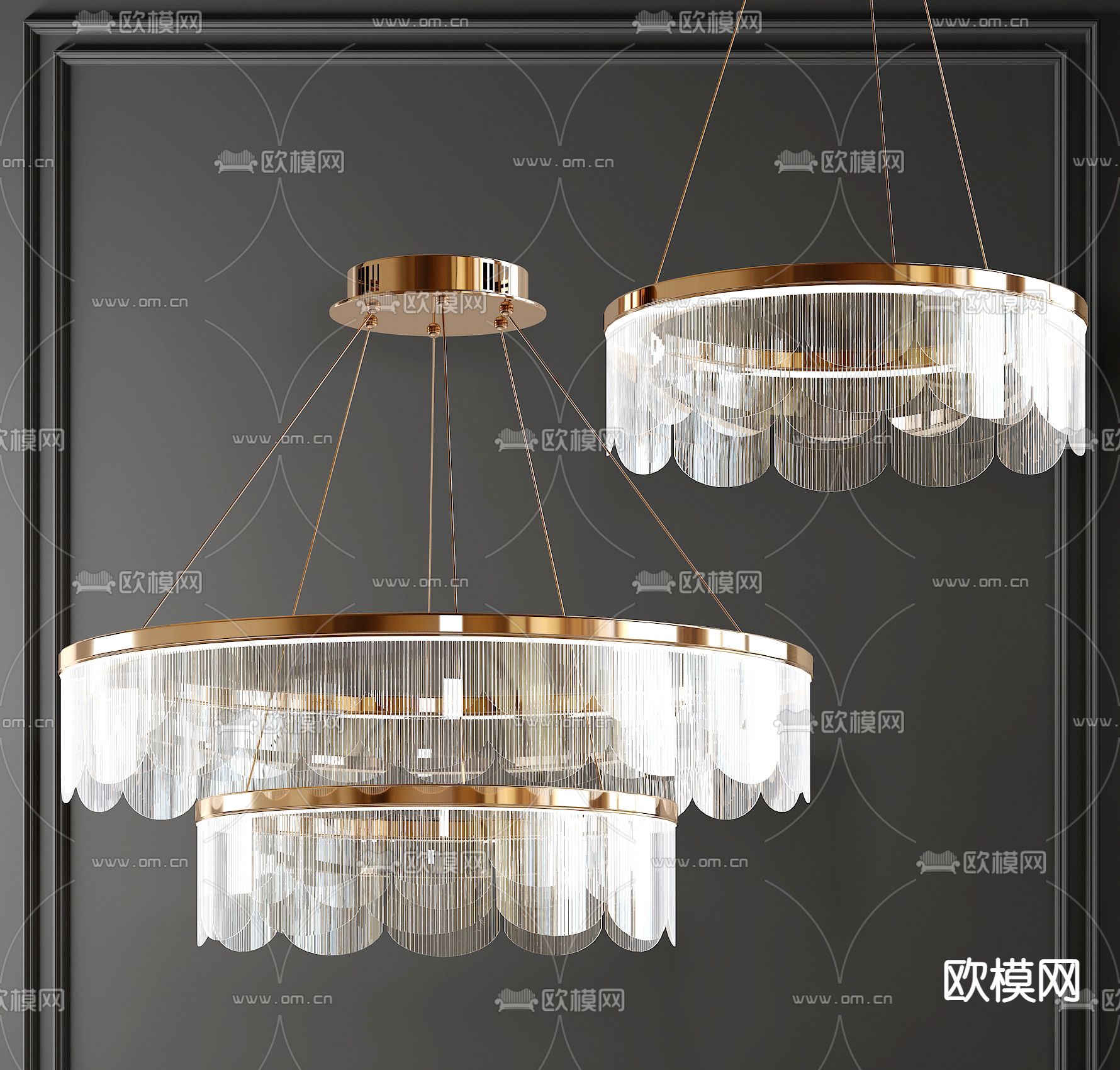 现代金属双层吊灯3d模型下载