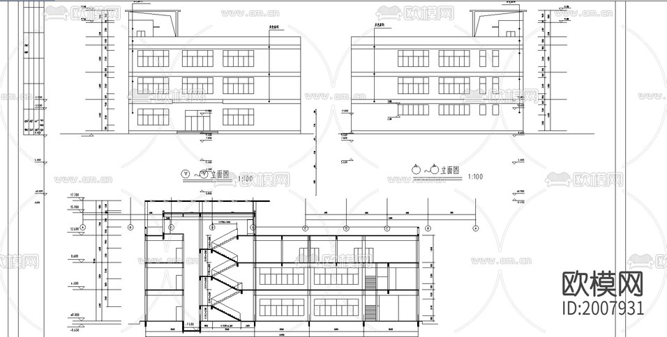 食堂建筑cad施工圖下載(渲染圖1)