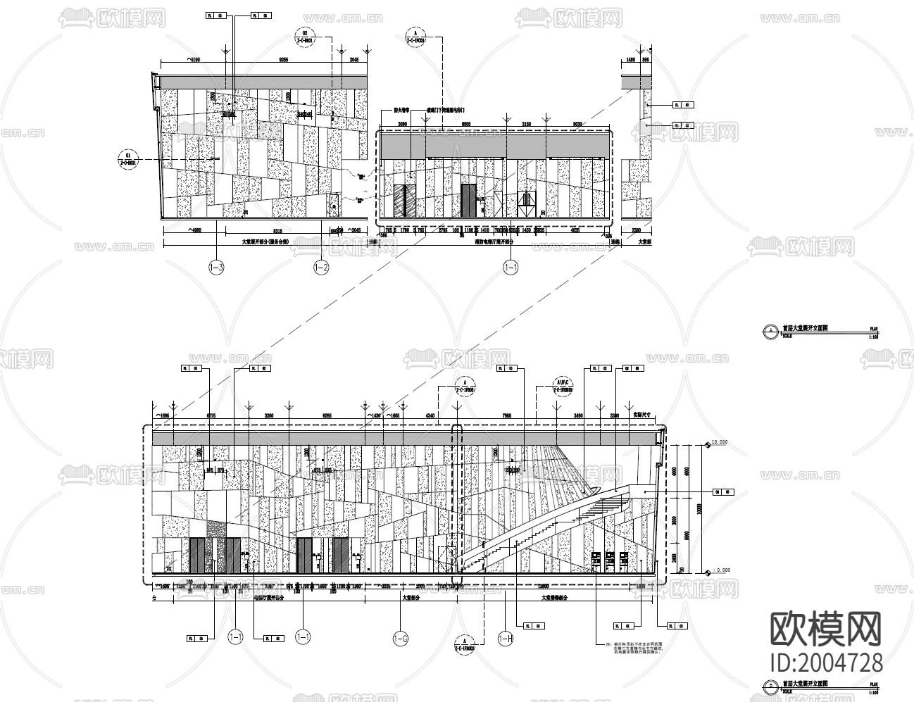 600㎡办公楼大堂cad施工图下载（渲染图7）