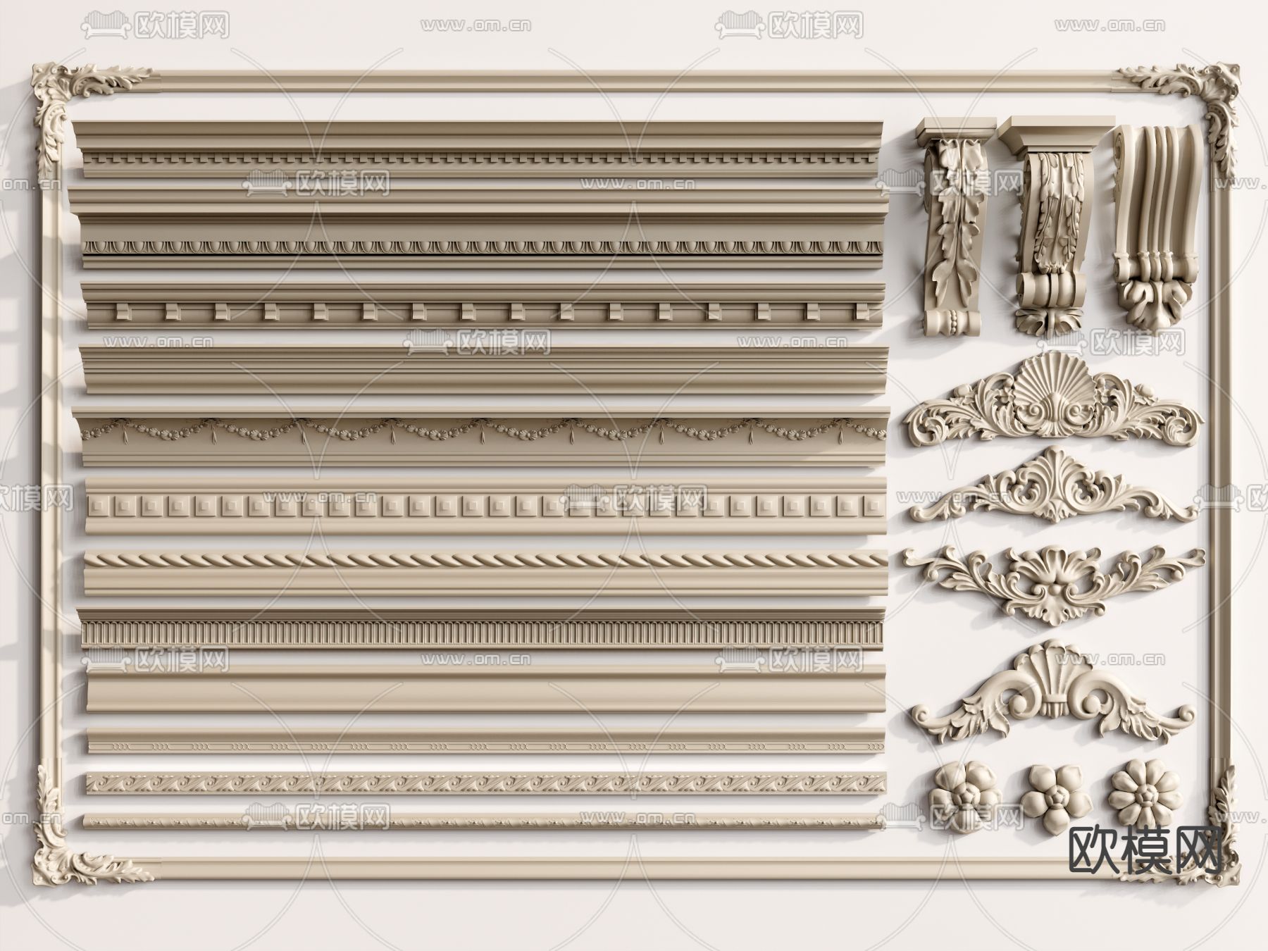 欧式石膏线天花角线雕花su模型下载（渲染图1）