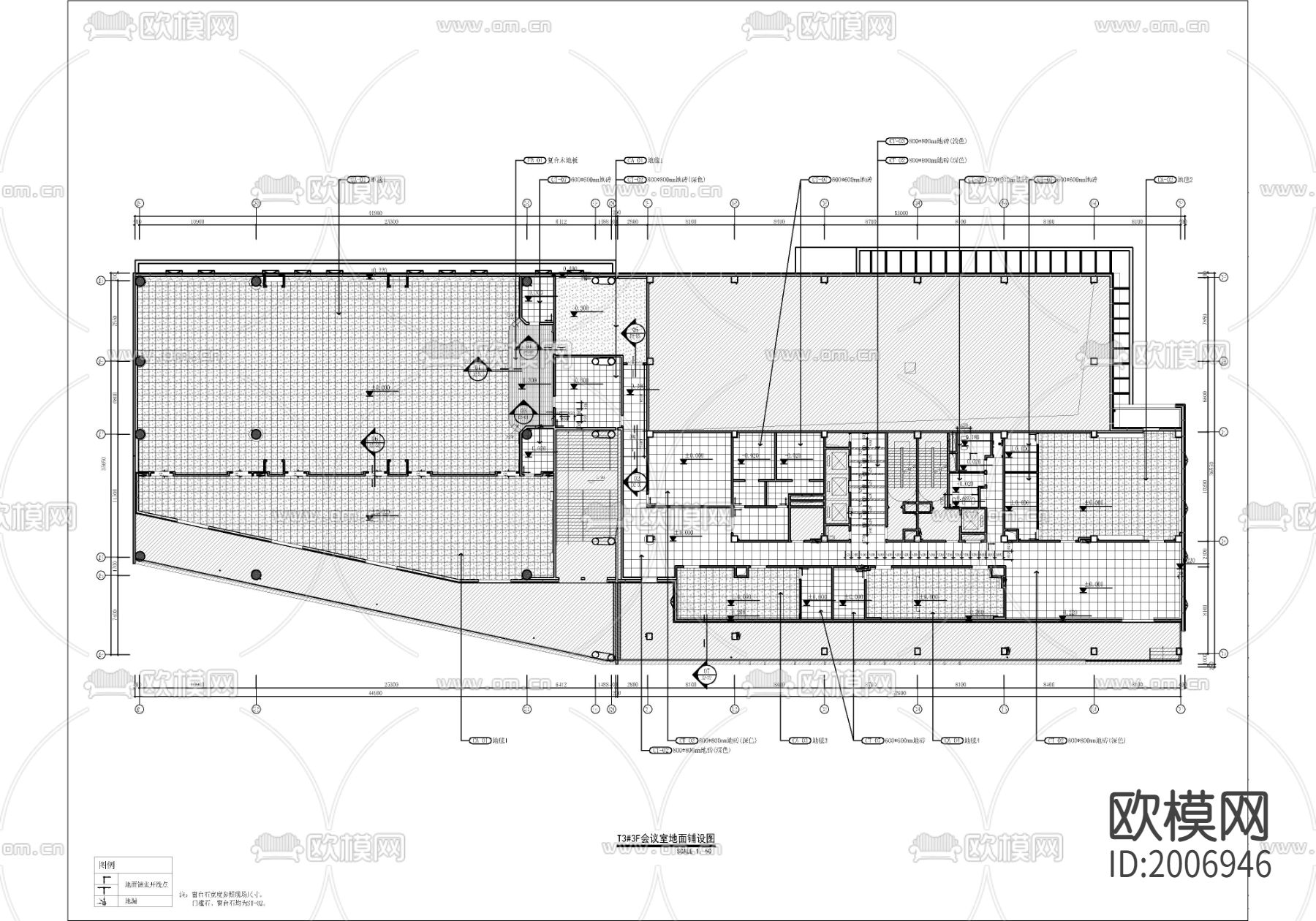 某办公楼会议层CAD施工图下载（渲染图2）