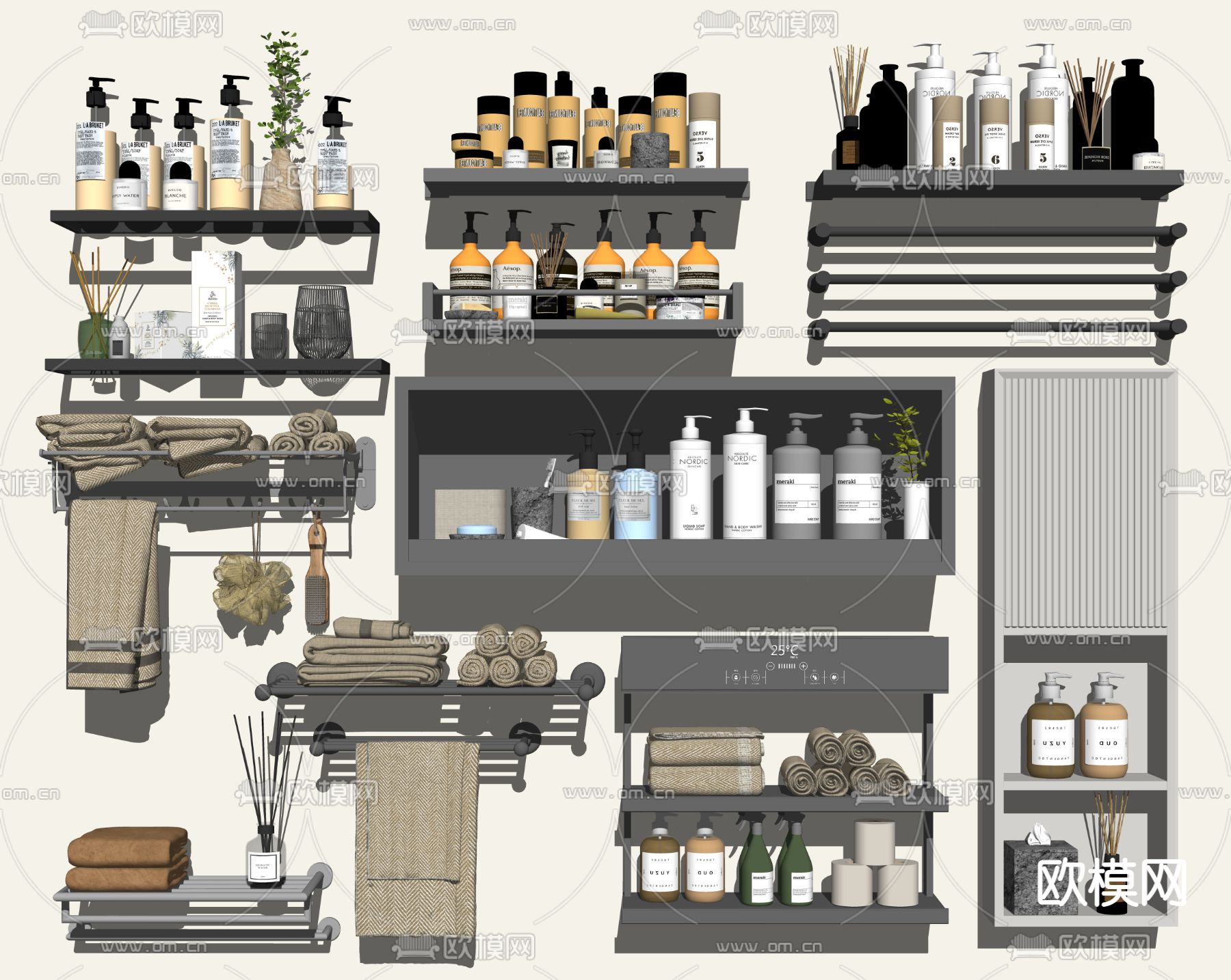 现代洗浴用品毛巾架su模型下载（渲染图2）