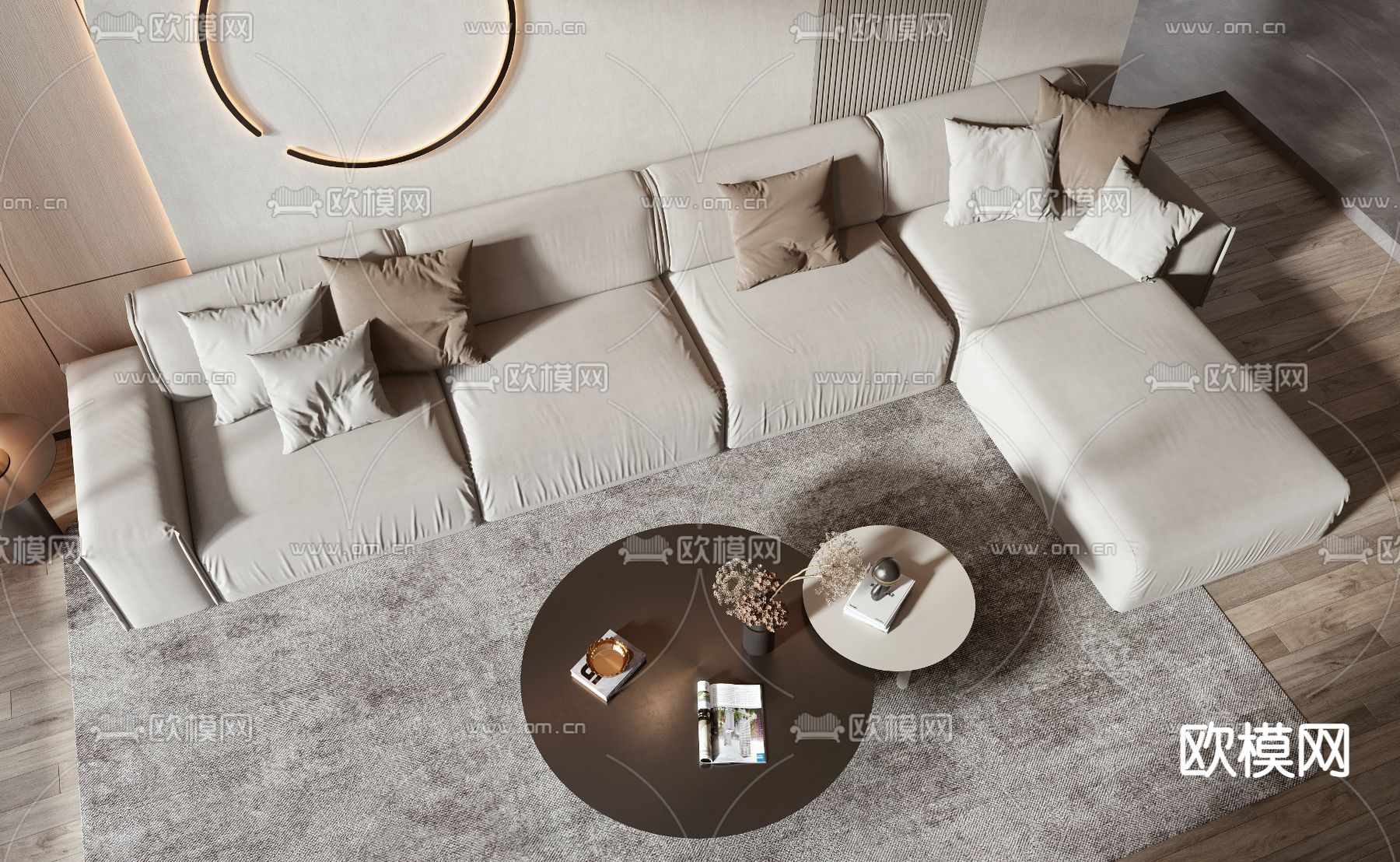 现代布艺转角沙发组合3d模型下载（渲染图3）