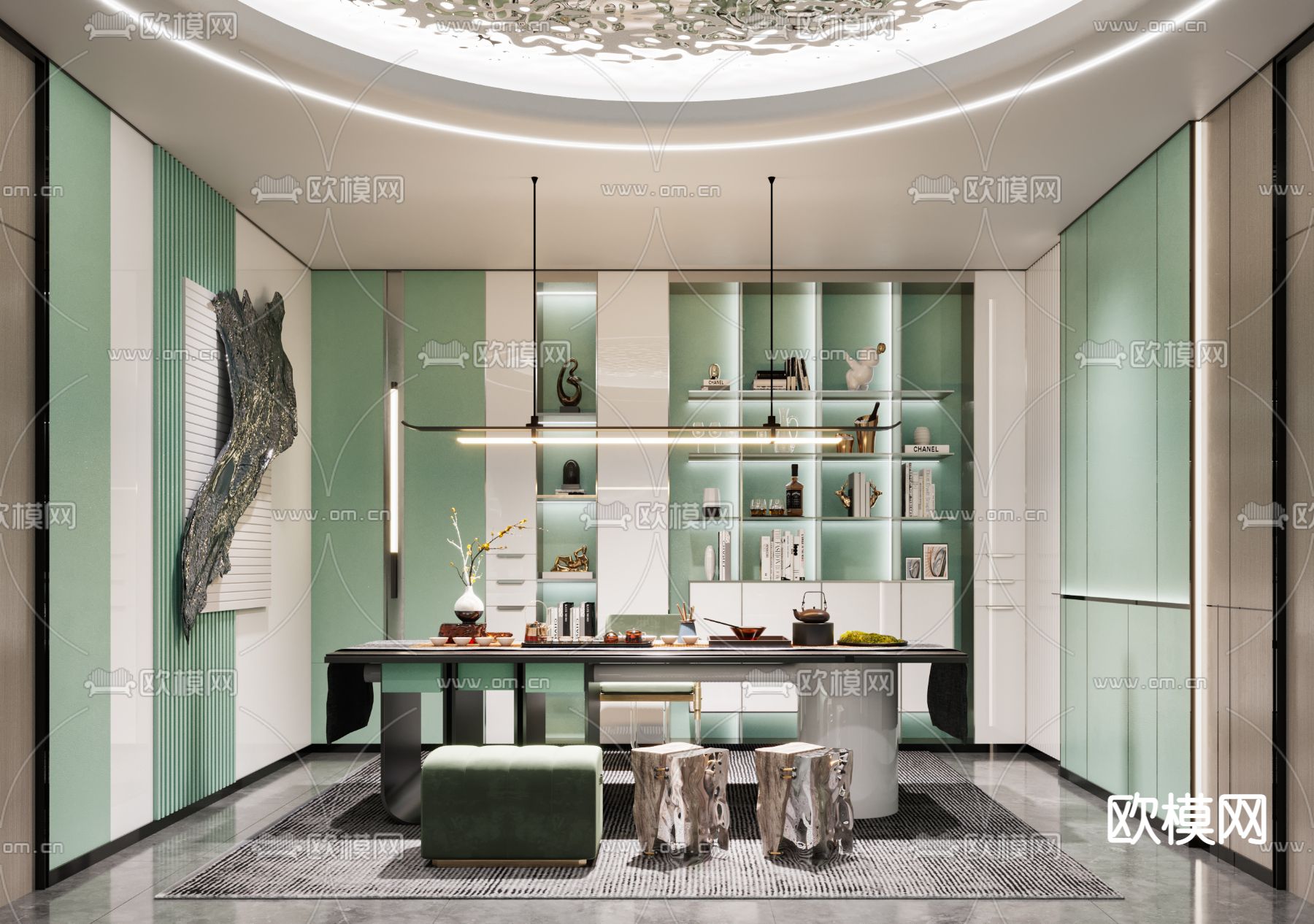 现代茶室接待室3d模型下载（渲染图1）