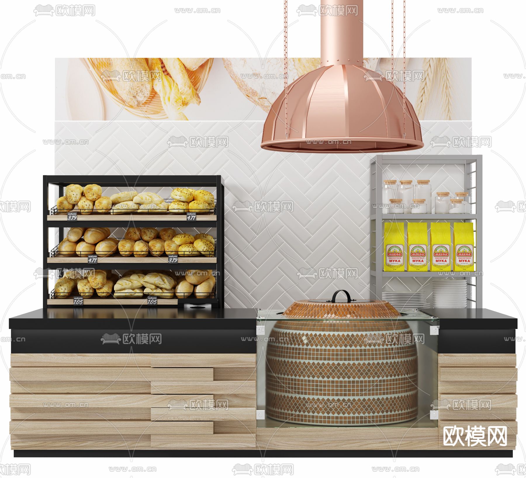 现代面包店操作台3d模型下载（渲染图1）