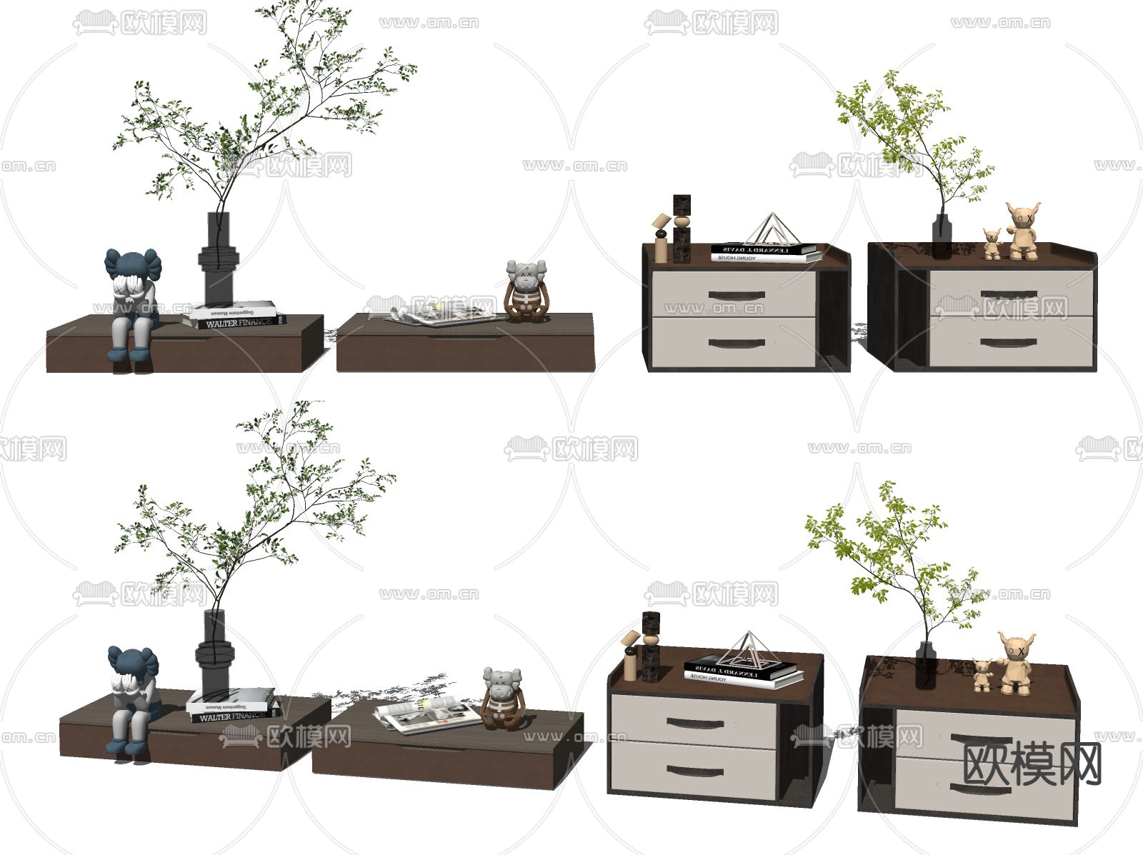 现代床头柜su模型下载（渲染图2）