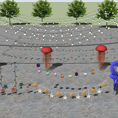  现代装饰灯彩灯su模型 