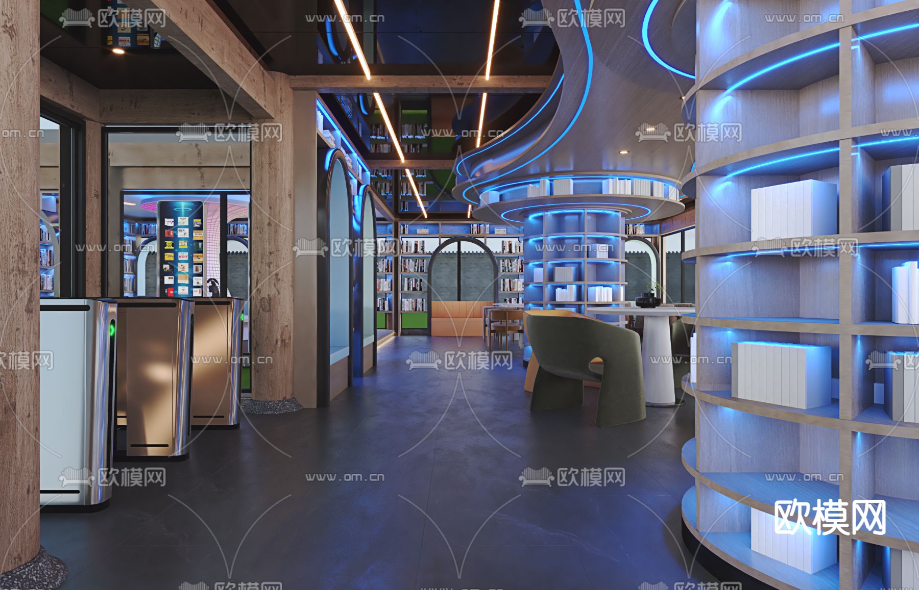 现代图书馆书吧阅读区3d模型