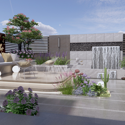  现代屋顶花园su模型 