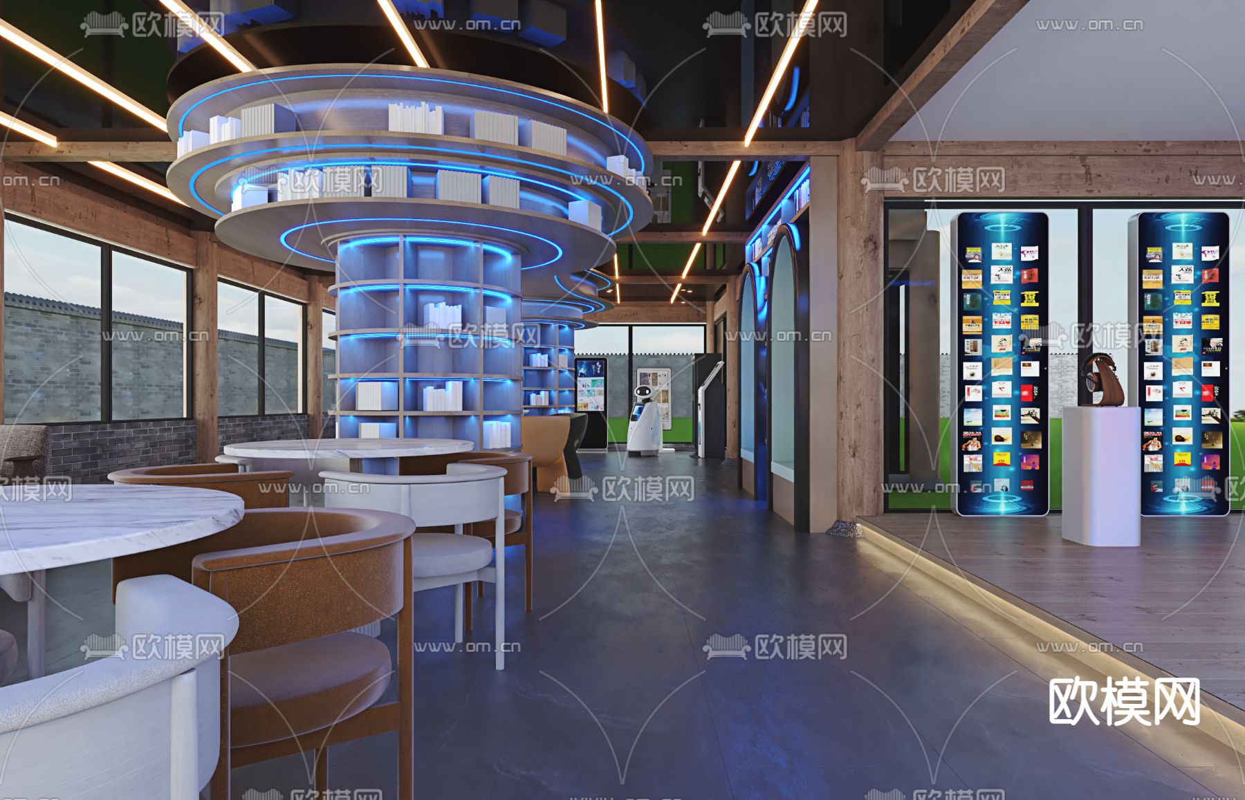 现代图书馆书吧阅读区3d模型