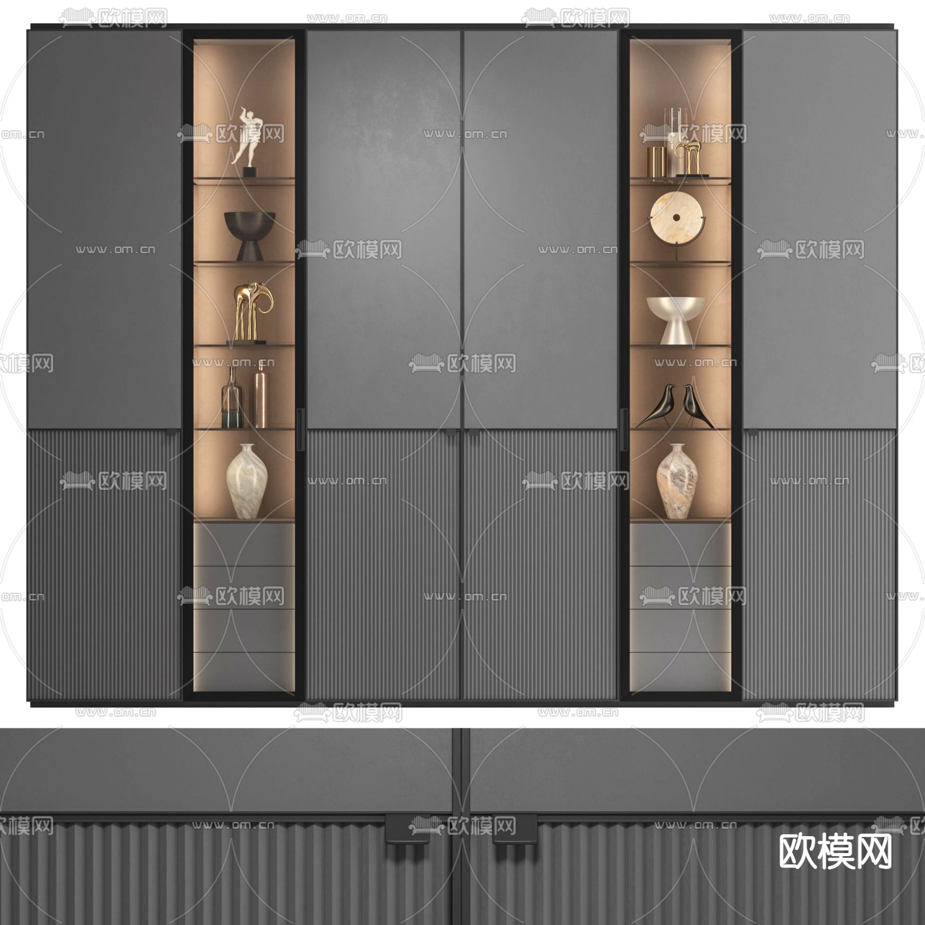 现代轻奢装饰柜3d模型下载（渲染图1）