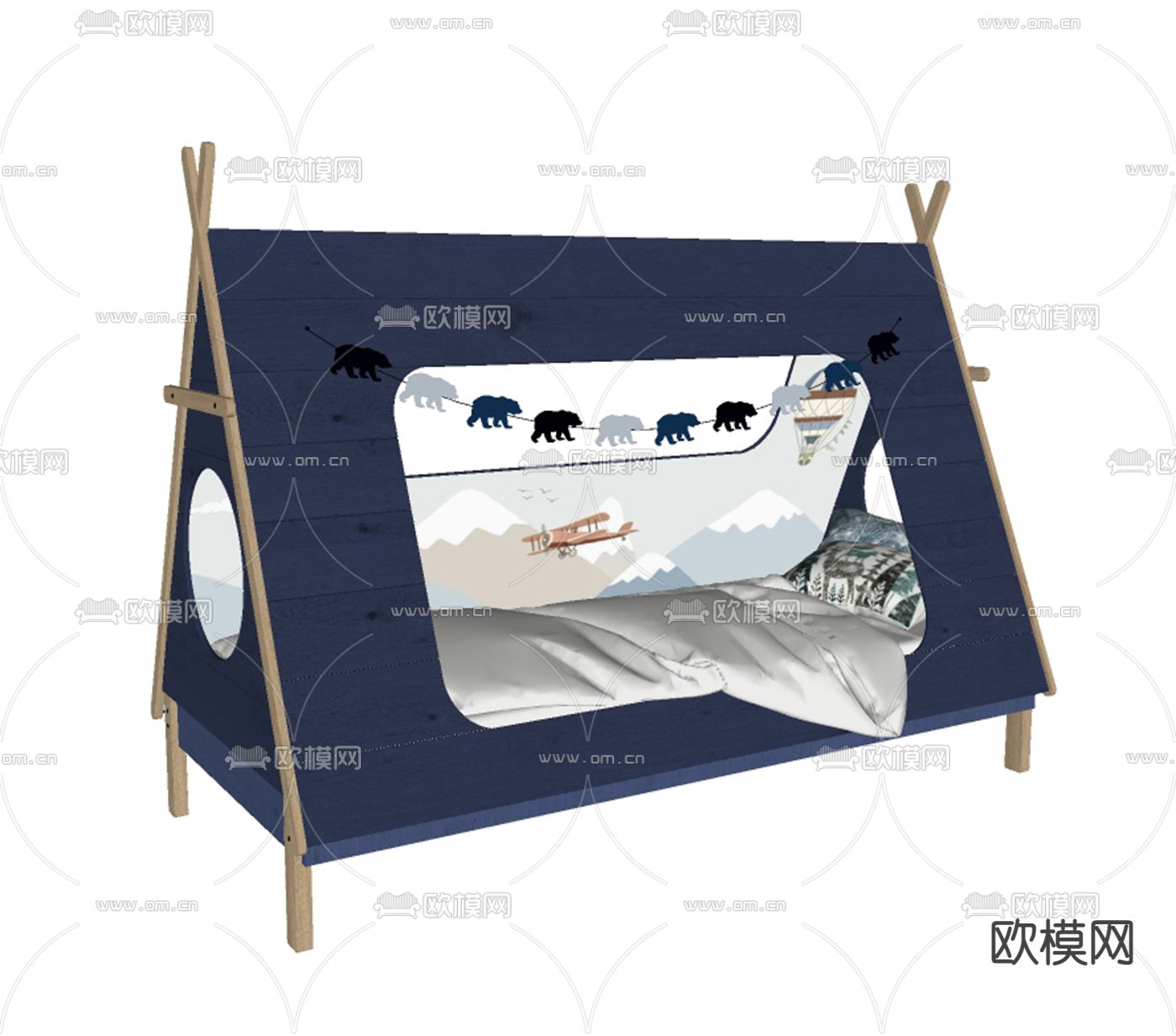 现代儿童床su模型下载（渲染图2）