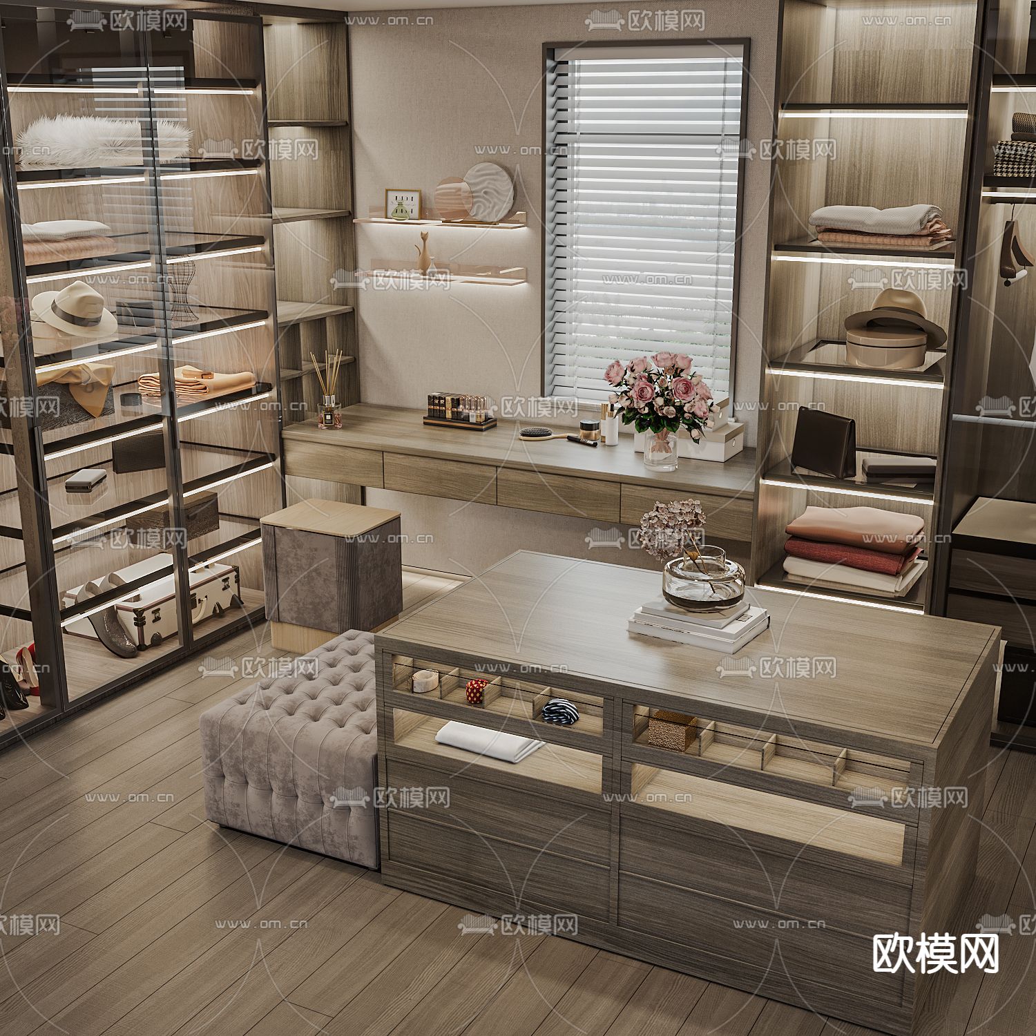 现代轻奢衣帽间3d模型下载（渲染图2）