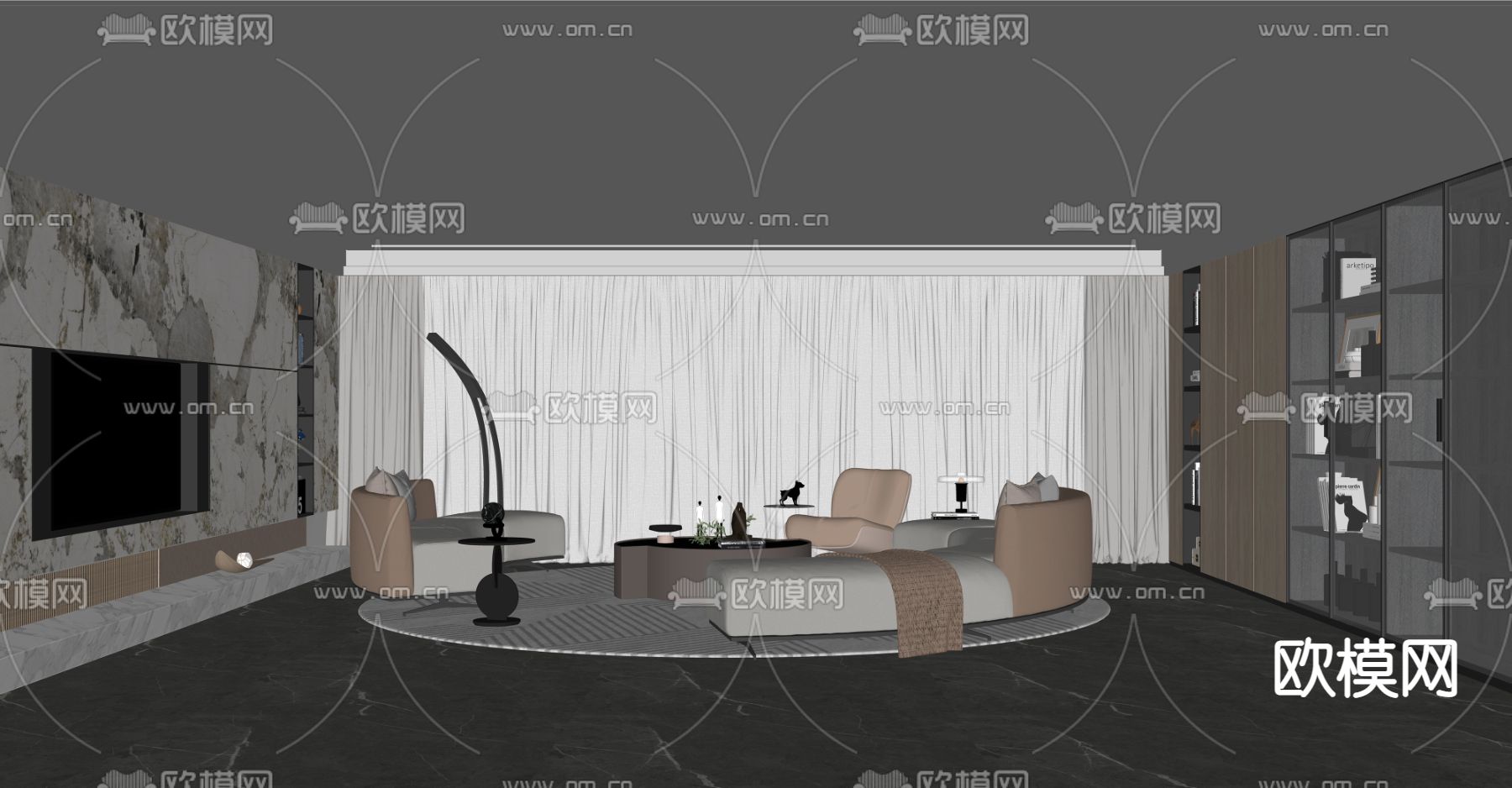 现代客厅su模型下载（渲染图2）