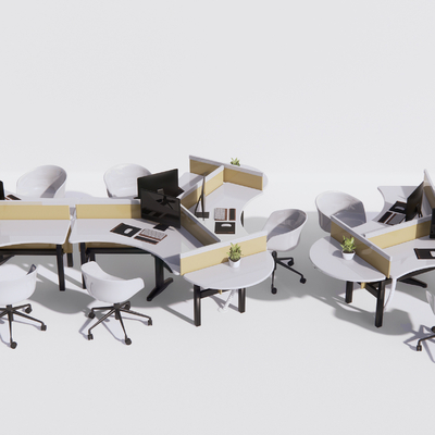  现代卡座办公桌椅su模型 