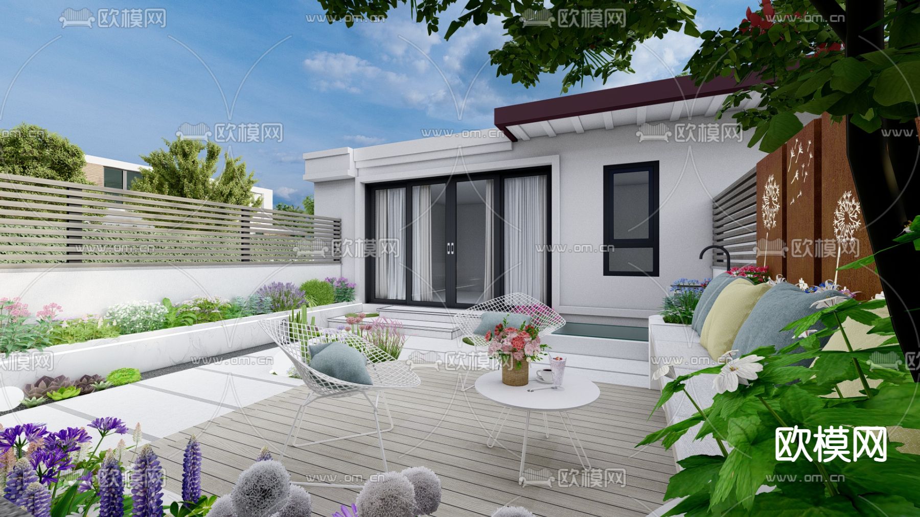 现代庭院花园su模型