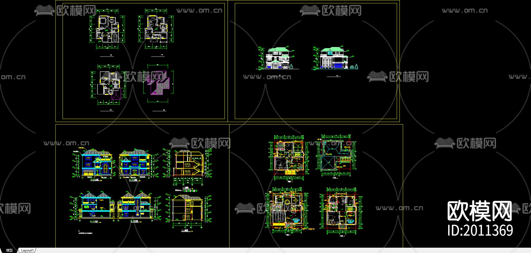 别墅cad平面布置图-免费3dmax模型库-欧模网