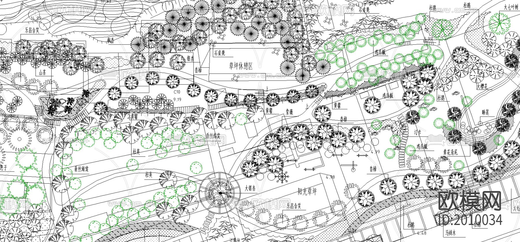 公园绿化cad施工图下载（渲染图2）